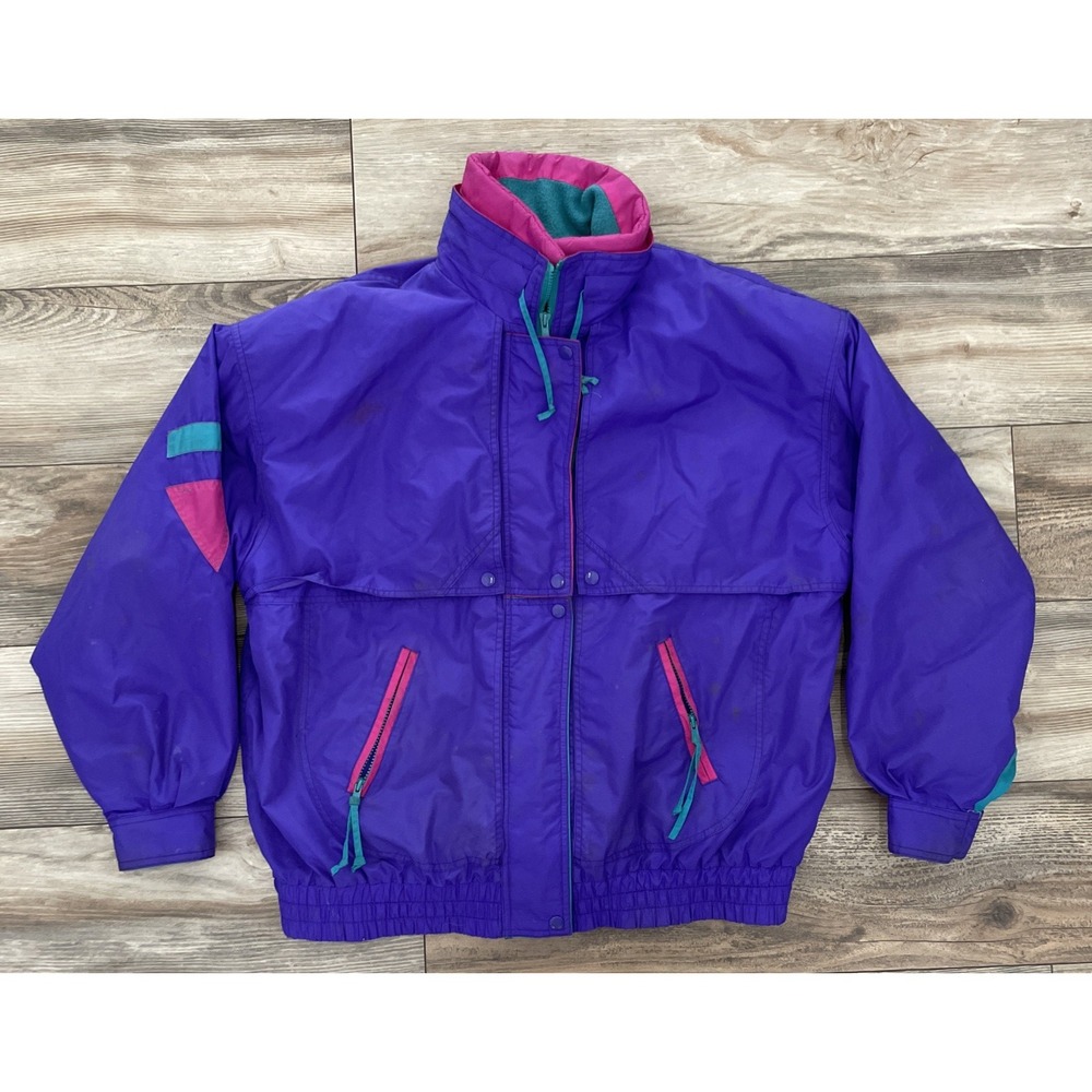 Vintage Cabin Creek 90s Colorblock Teal Purple Pink Jacket 2XL Fleece Lining